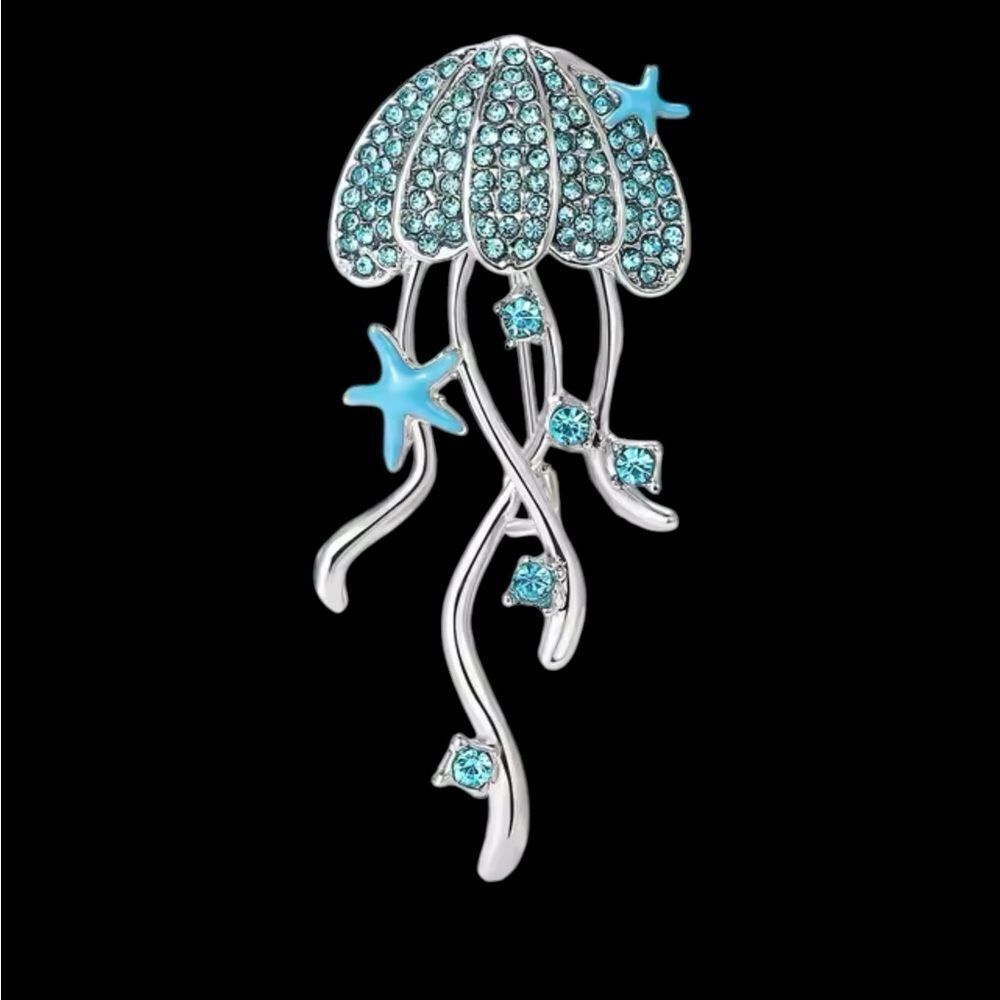 BLUE RHINESTONE‎ JELLYFISH BROOCH